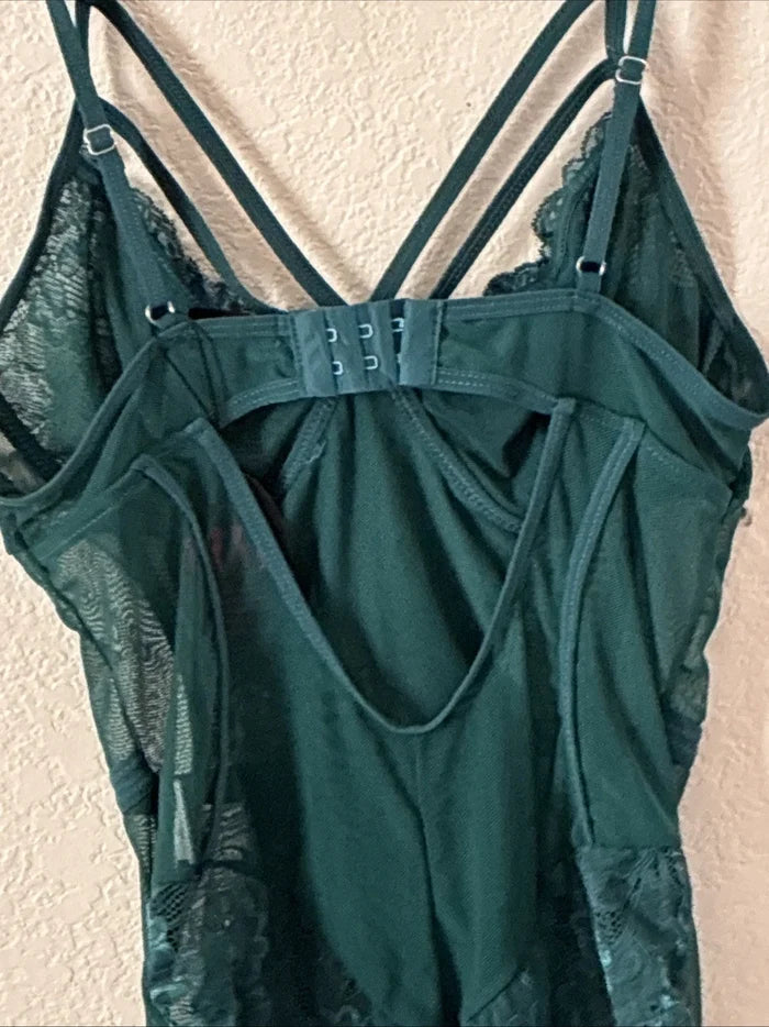 Avidlove Women's Green Lace See-Through One Piece Lingerie Bodysuit Size S NWT