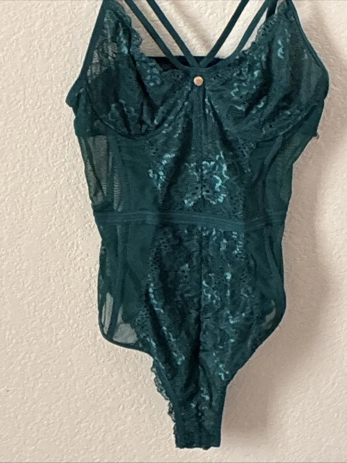 Avidlove Women's Green Lace See-Through One Piece Lingerie Bodysuit Size S NWT