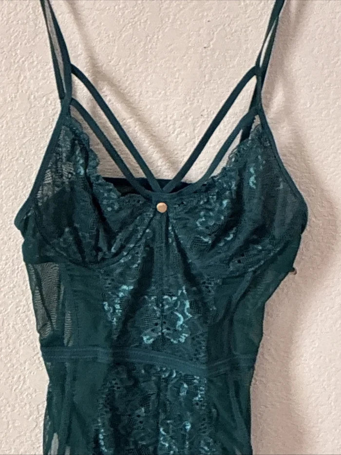 Avidlove Women's Green Lace See-Through One Piece Lingerie Bodysuit Size S NWT