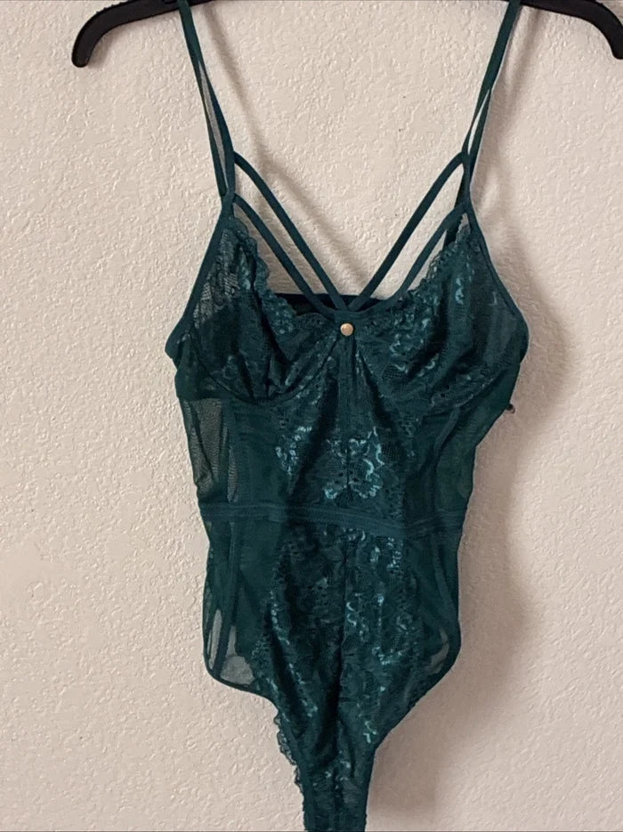 Avidlove Women's Green Lace See-Through One Piece Lingerie Bodysuit Size S NWT