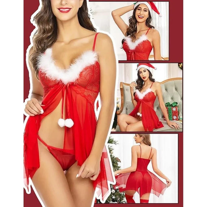 Avidlove Women's Red Lace Christmas Santa Babydoll Lingerie Size S