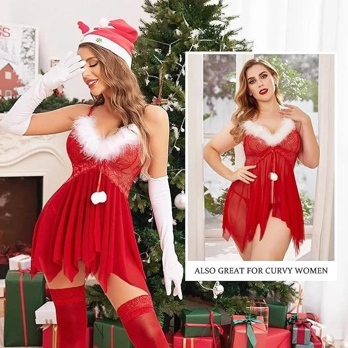 Avidlove Women's Red Lace Christmas Santa Babydoll Lingerie Size S