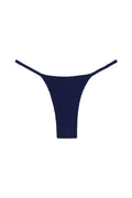 Front close-up of Barbados Bottom in Midnight Crinkle, high-cut thong with crinkle texture and narrow side straps on white