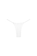 Front view of Barbados Bottom in White Rib showing thin side straps, minimal coverage and vertical ribbed texture on white background
