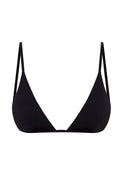 Black triangle bralette with thin adjustable straps on white background