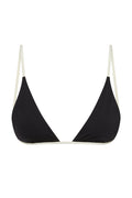 Front view of Barbados Top in black and ivory showing triangle cups, thin ivory straps, and contrast trim on white background