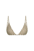 Front view of Barbados Top Tile Geo showcasing triangle cups and thin straps with cream geometric tile print on white