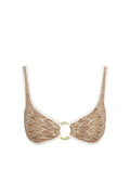 Front view of Barbuda Top Porto Cervo Gold showcasing gold center ring and paisley metallic fabric on white background