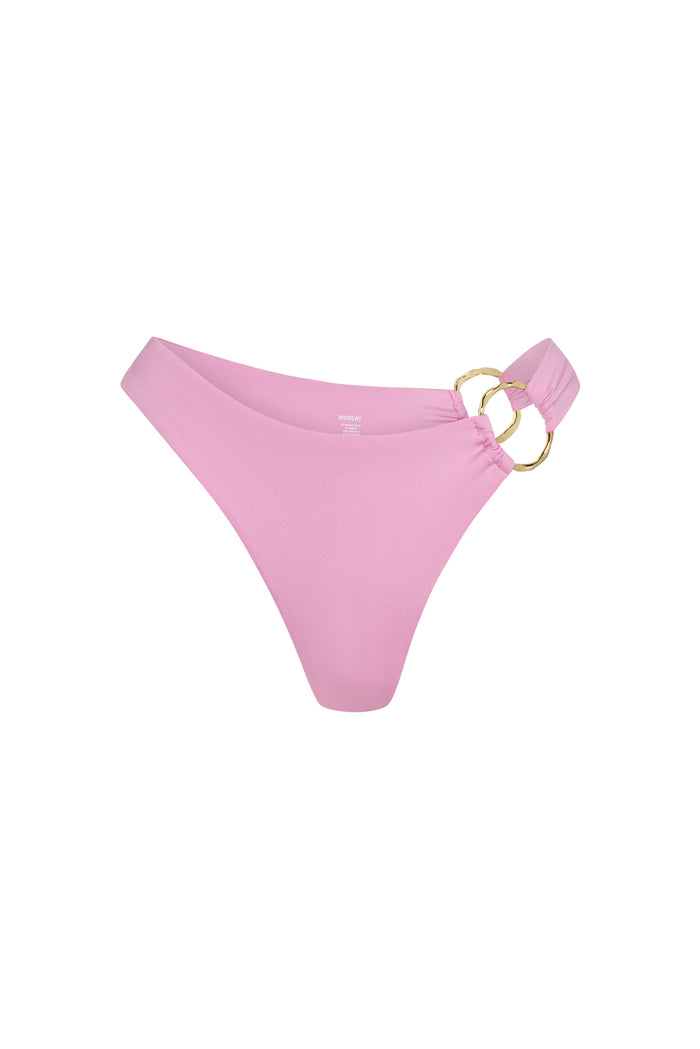 Front view of Bari Bottom in Moonlight showing high-cut leg, mid-rise fit and gold organic ring side detail on white background