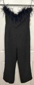 Beautiful Elegant Black Feather-Trim Strapless Jumpsuit