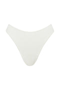 Front view of Bel Air Knitwear Bottom in white rib showing high-cut V front and ribbed knit texture on white background