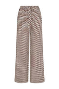 Front view of Belize Pant in Husk Geo print showcasing wide-leg fit and drawstring elastic waist on white background