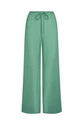 Front view of Belize pant in pond crinkle linen showing elastic drawstring waist and wide-leg silhouette on white background