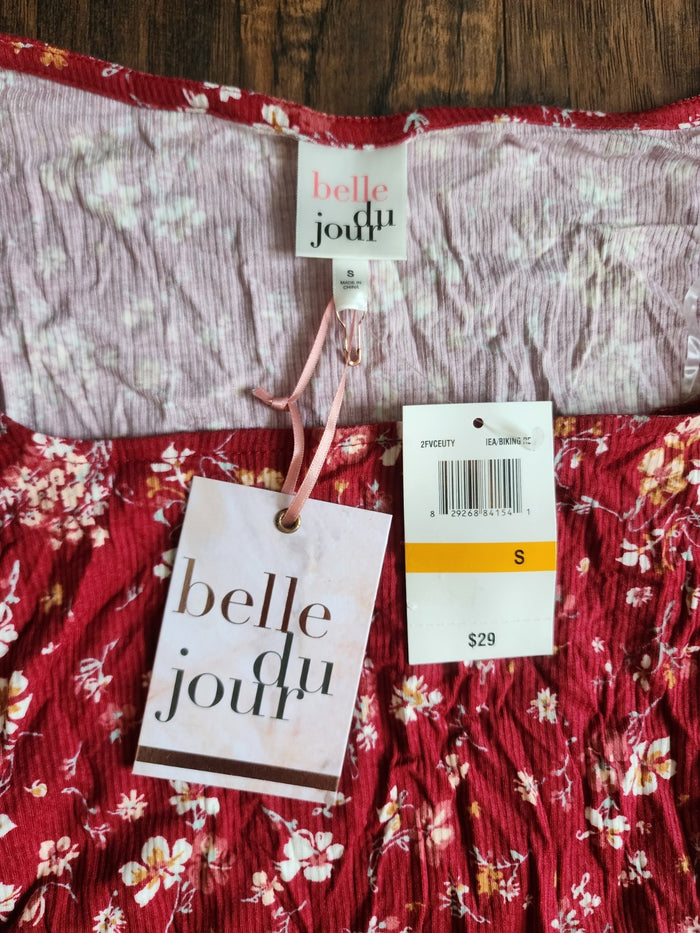 Belle Du Jour Women's Cropped Ribbed Long Sleeve Shirt Top Floral, Small
