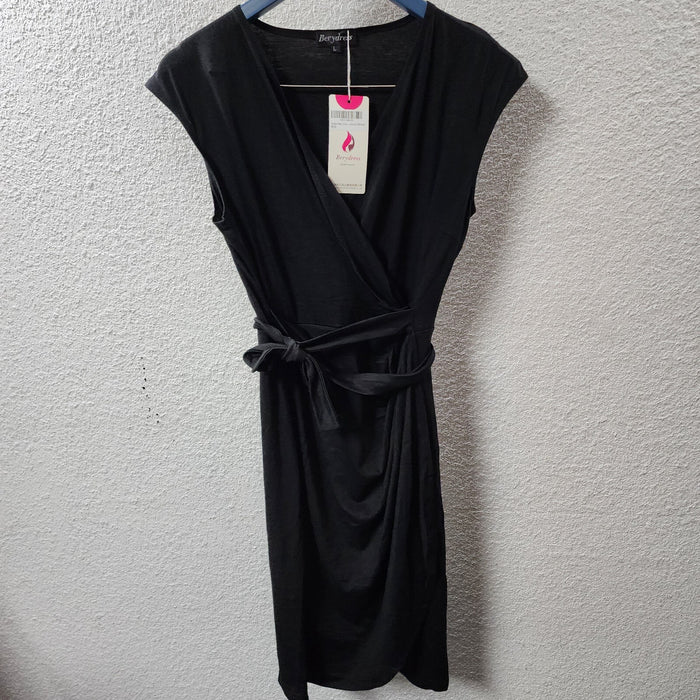 Berydress Womens V-Neck Cap Sleeve Sheath Casual Party Work Wrap Dress, Black