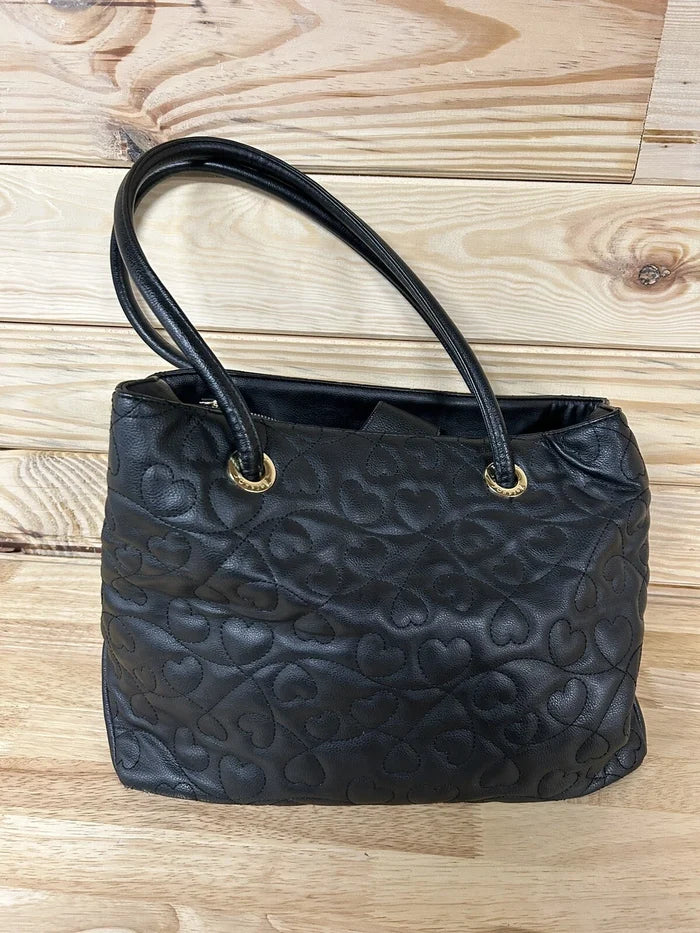 Betsey Johnson Large Quilted Heart Handbag – Black Women's Designer Purse with Zipper & Snap Closures