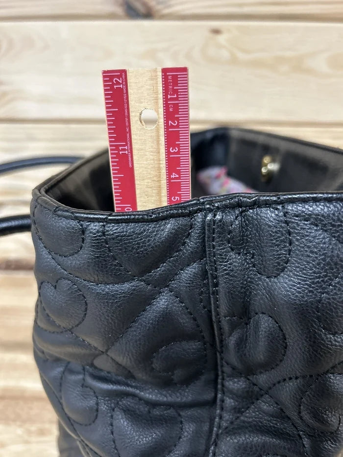 Betsey Johnson Large Quilted Heart Handbag – Black Women's Designer Purse with Zipper & Snap Closures