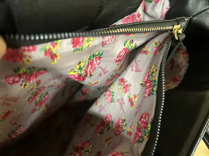 Betsey Johnson Large Quilted Heart Handbag – Black Women's Designer Purse with Zipper & Snap Closures