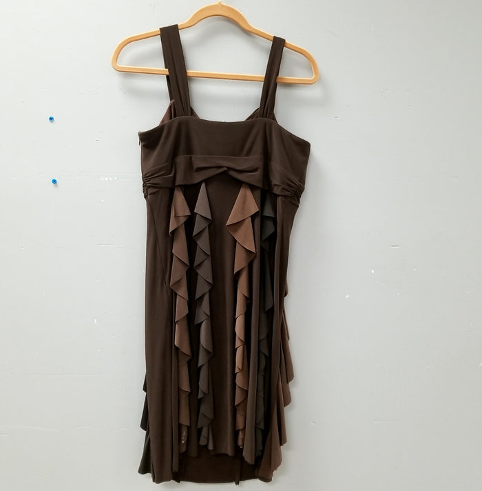 Betsy & Adam Y2k Brown Ruffle & Rhinestone Buckle Party Dress Women's