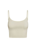 Front of Beverly Hills Knitwear Top in ivory rib, ribbed cropped cami with scoop neckline and adjustable straps