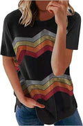 Biucly Women's Summer Top Casual Short Sleeve Loose T-Shirt, Black, Small