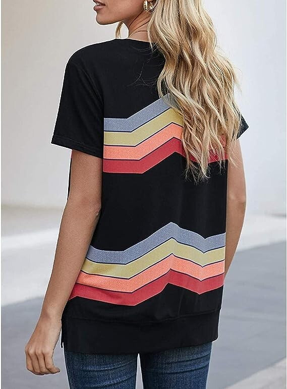 Biucly Women's Summer Top Casual Short Sleeve Loose T-Shirt, Black, Small