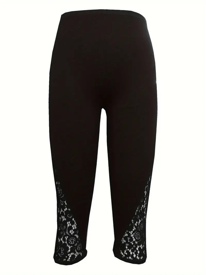 Black or White Solid Lace Infused Stretch Skinny Capri Leggings 4, 6, 8/10