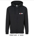Black Smoke Hoodie with classic ALARM Strength logo with Mike Peters Silhouette on poppy