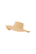 Three-quarter view of Bondi Hat - Small Brim showcasing flat crown and 4 1/2 inch frayed brim on white background