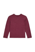 Front view of Bondi kids rashguard in fig crinkle showing textured fabric, long sleeves and crew neckline on white background