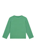Front flat lay of Bondi Rashguard Kids in Pond Crinkle showing long sleeves and textured crinkle fabric on white background