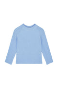Front view of Bondi kids rashguard in Sky Crinkle showcasing textured crinkle fabric and long sleeves on white background