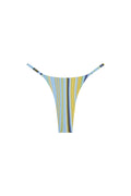 Front view of Brazil Thong Sardinia Stripe Azure showcasing minimal thong coverage and thin side straps on white background