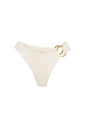 Front view of Bronte bottom in ivory showcasing gold side rings with white background