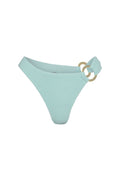 Front view of Bronte Bottom in light slate crinkle showing textured fabric and gold double-ring hip on white background
