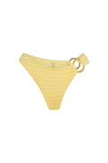 Front view of Bronte Bottom in Meyer Stripe showing high-cut, mid-rise cheeky coverage with gold ring side detail on white background