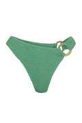 Green textured bikini bottom with gold double-ring side detail
