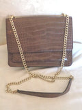Brown Alligator Design Handbag with Chain Shoulder Strap – Women's Purse