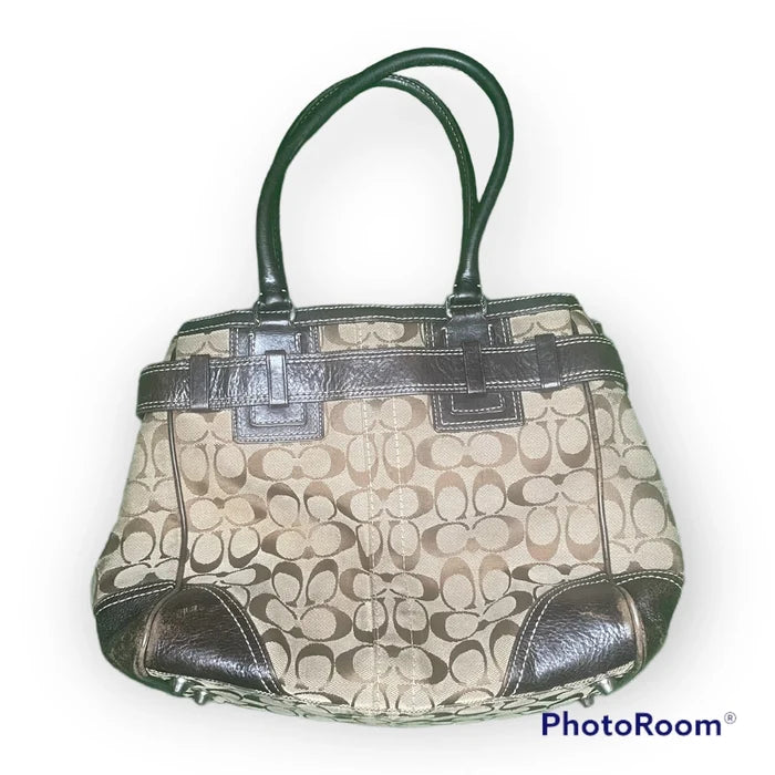 Coach Brown Leather Canvas Monogram Shoulder Handbag – Women's Medium Purse