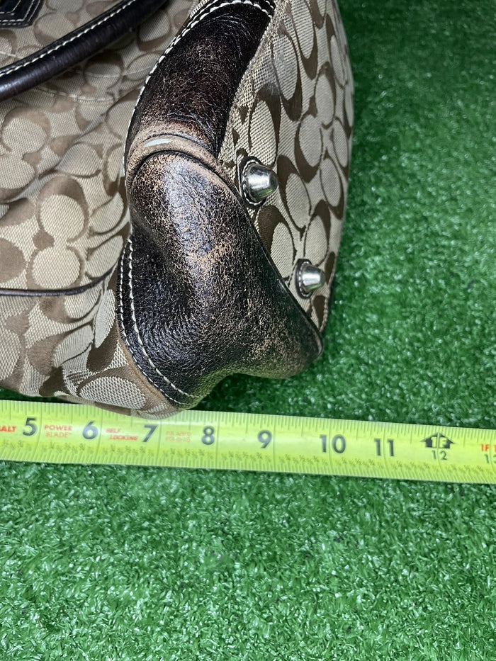 Coach Brown Leather Canvas Monogram Shoulder Handbag – Women's Medium Purse