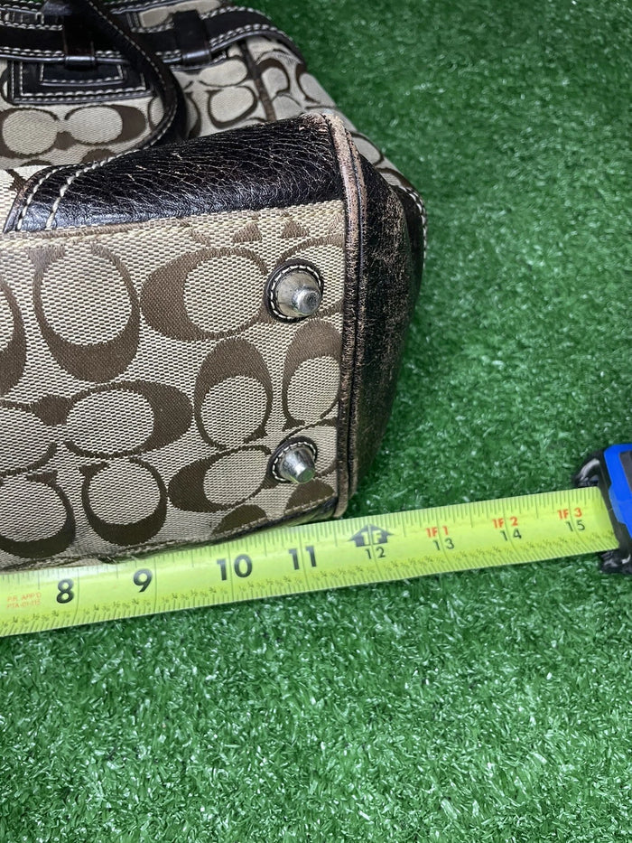 Coach Brown Leather Canvas Monogram Shoulder Handbag – Women's Medium Purse