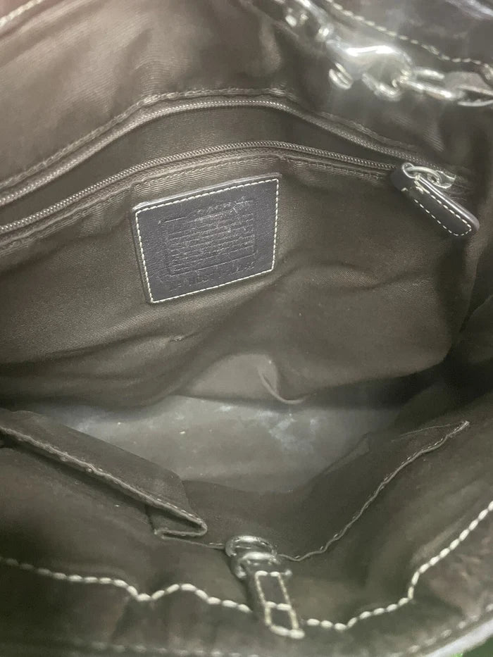 Coach Brown Leather Canvas Monogram Shoulder Handbag – Women's Medium Purse