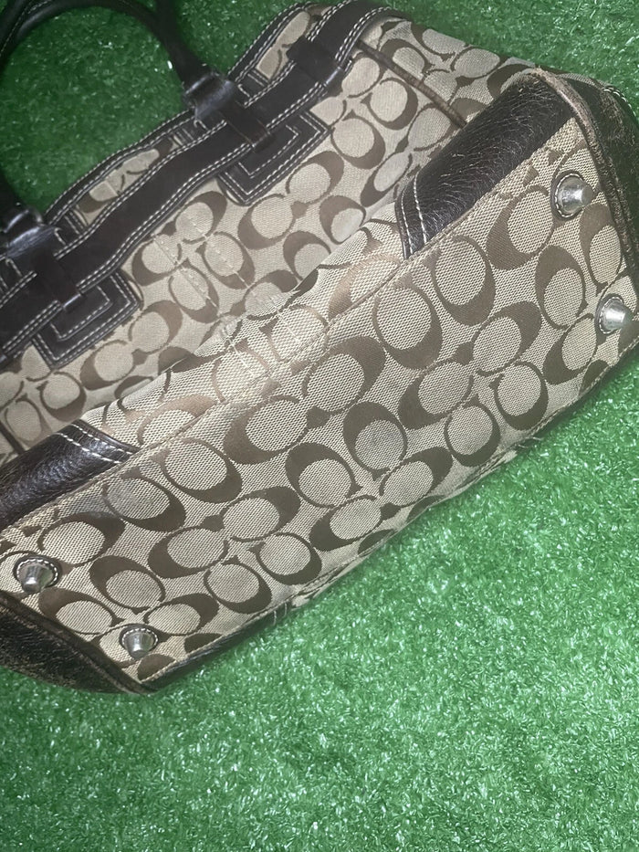 Coach Brown Leather Canvas Monogram Shoulder Handbag – Women's Medium Purse