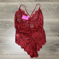 Buitifo Women's Red Floral Lace V Neck One Piece Lingerie Bodysuit Size S