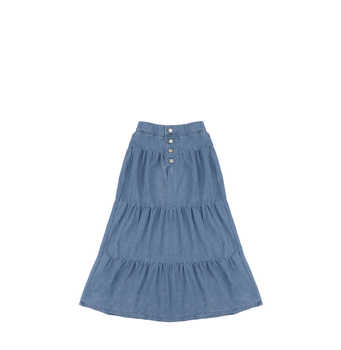 BUTTON TIERED MAXI SKIRT