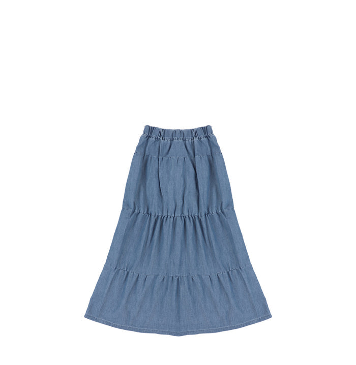 BUTTON TIERED MAXI SKIRT