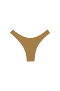 Flat lay of Byron Bottom in Antique Gold Lurex Rib showing ribbed shimmer fabric and high-cut bikini silhouette on white background
