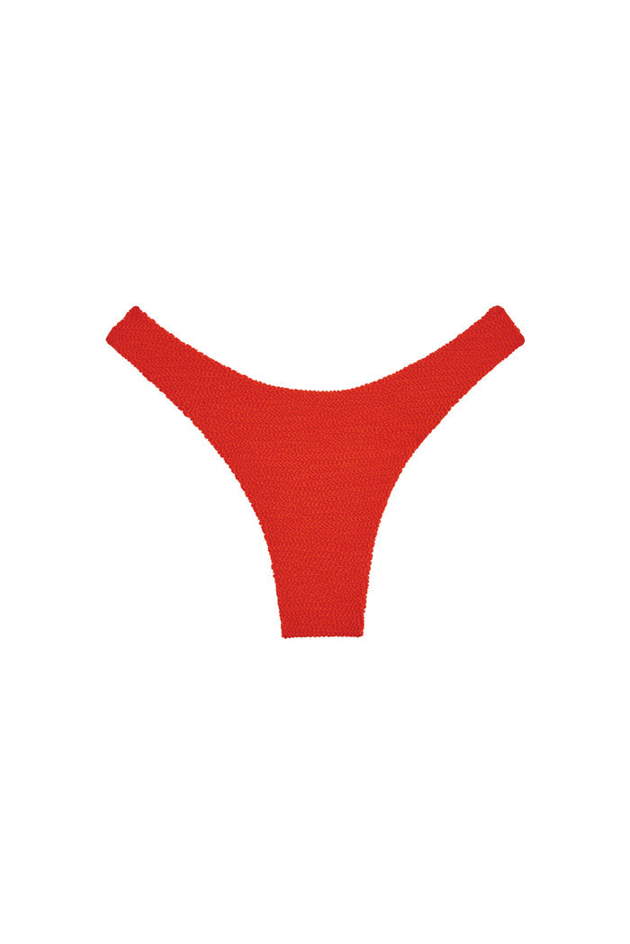 Front view of Byron Bottom - Chili Pepper Crinkle showcasing mid-rise cheeky cut in textured crinkle fabric on white