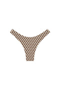 Front view of Byron Bottom showcasing high-cut V-front and brown-and-cream Husk Geo geometric print on white background