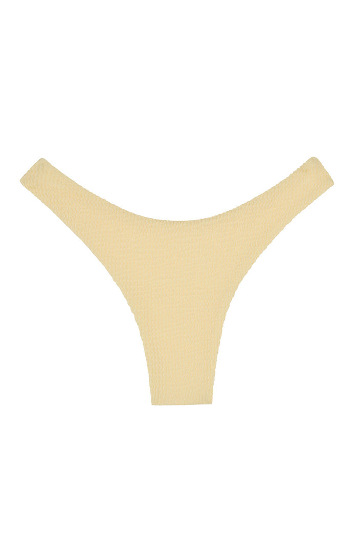 Front flat-lay of Byron Bottom Raffia Crinkle showcasing mid-rise, cheeky coverage and textured crinkle fabric on white background